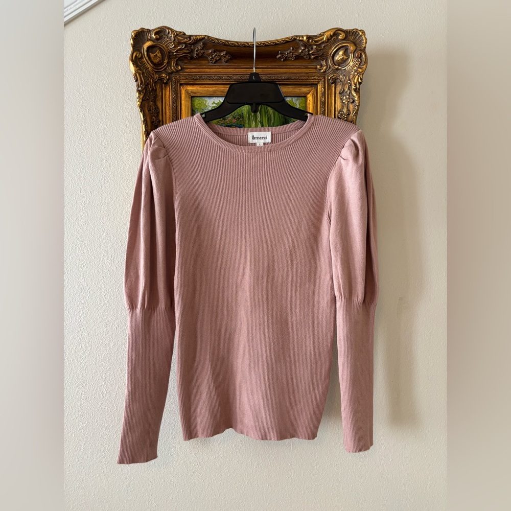 &Merci Pink longsleeve top with balloon shoulder